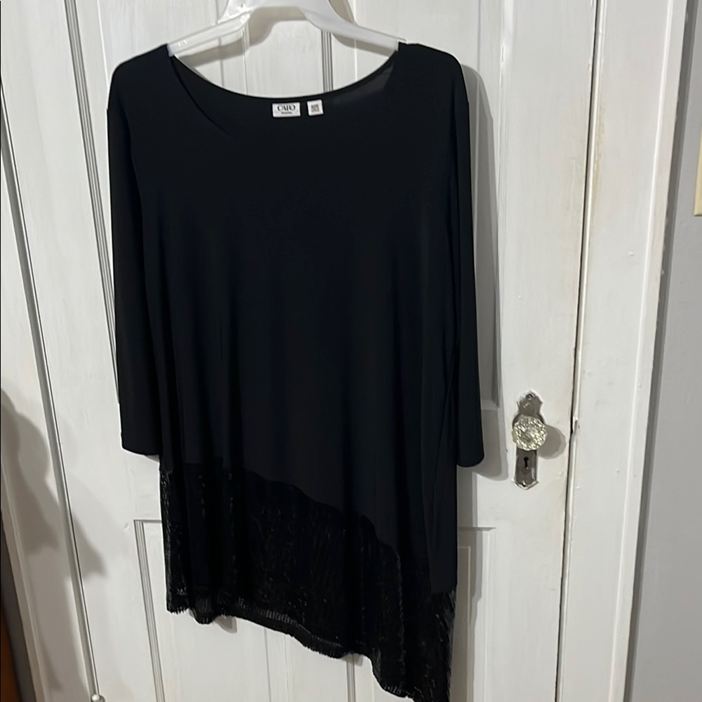 Cato Black Asymmetrical 3/4 Sleeve Tunic